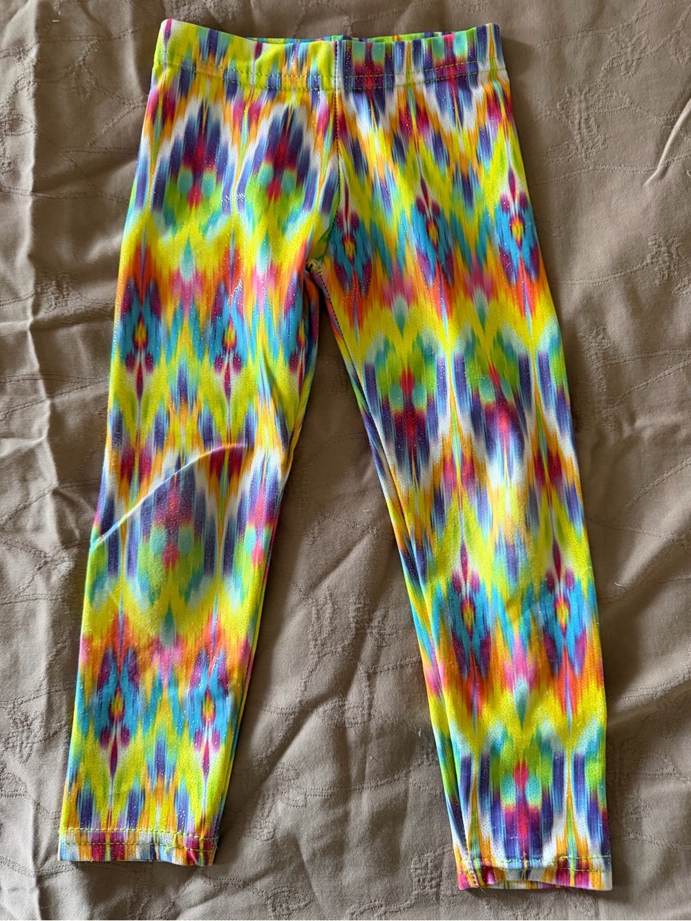 Girls Bright Ikat-Pattern Stretch Leggings - Yellow Multicolor